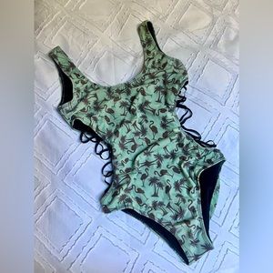 TAVIK Sexy Criss-Cross Open Side One Piece Flamingo Swimsuit